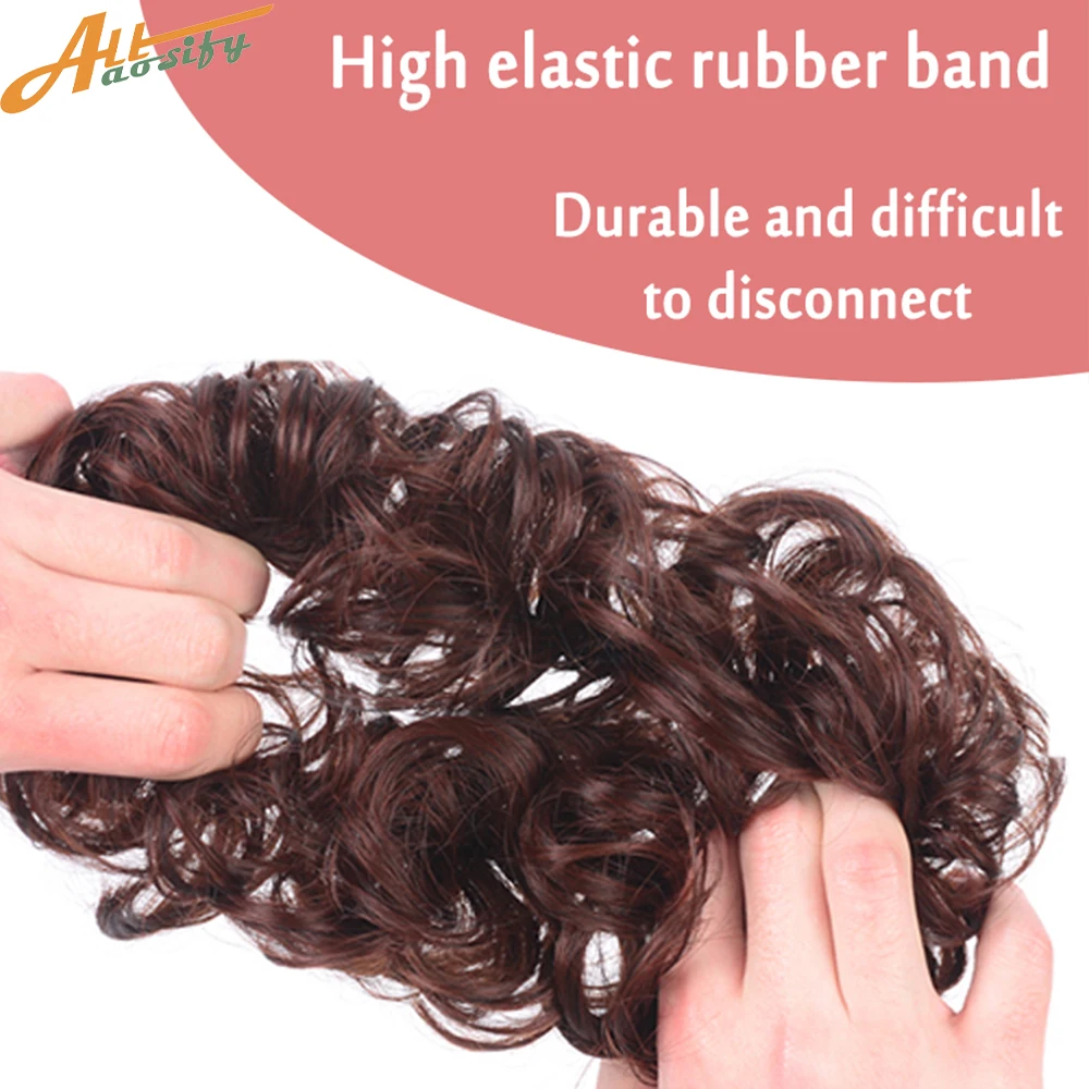 Allaosify Synthetic Hair Bun Women's Natural Curly Messy Bun Hairpieces Hair Extensions Pink Red Black Chignon With Rubber Band