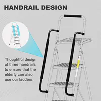 Step Ladder, Folding Step Stool with Wide Anti-Slip Pedal, Sturdy Steel Ladder, Convenient Handrail, Lightweight, Portable Steel 3