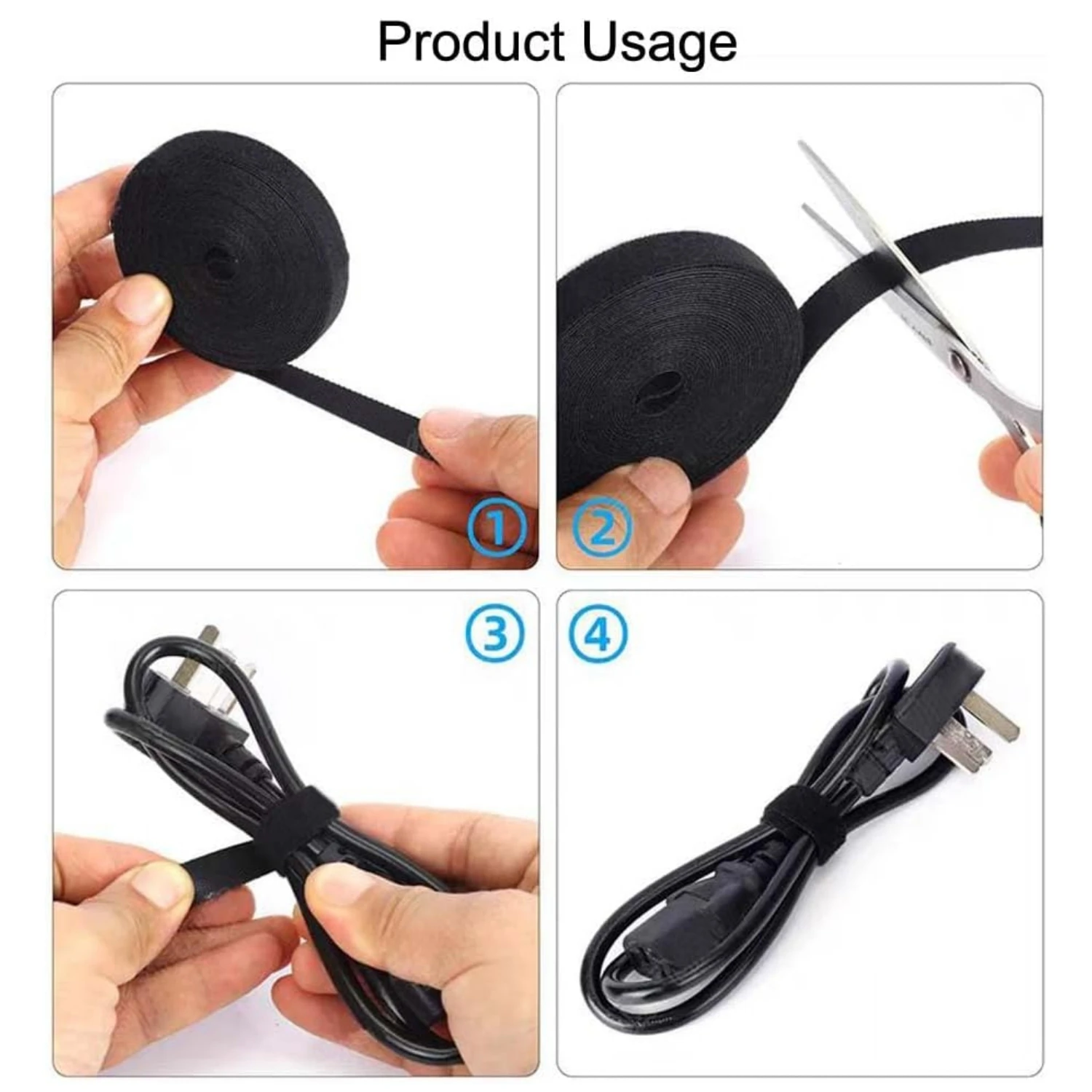 재사용 가능한 훅앤루프 케이블 타이, 길이 조절 가능한 셀프 그립 스트랩, 가정 사무실 PC용 와이어 코드 정리 도구