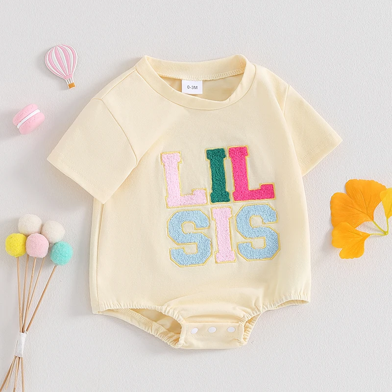 

Big Sister Lillte Sister Matching Outfits Newborn Baby Girls Embroidery Romper Shirts Infant Summer Clothes