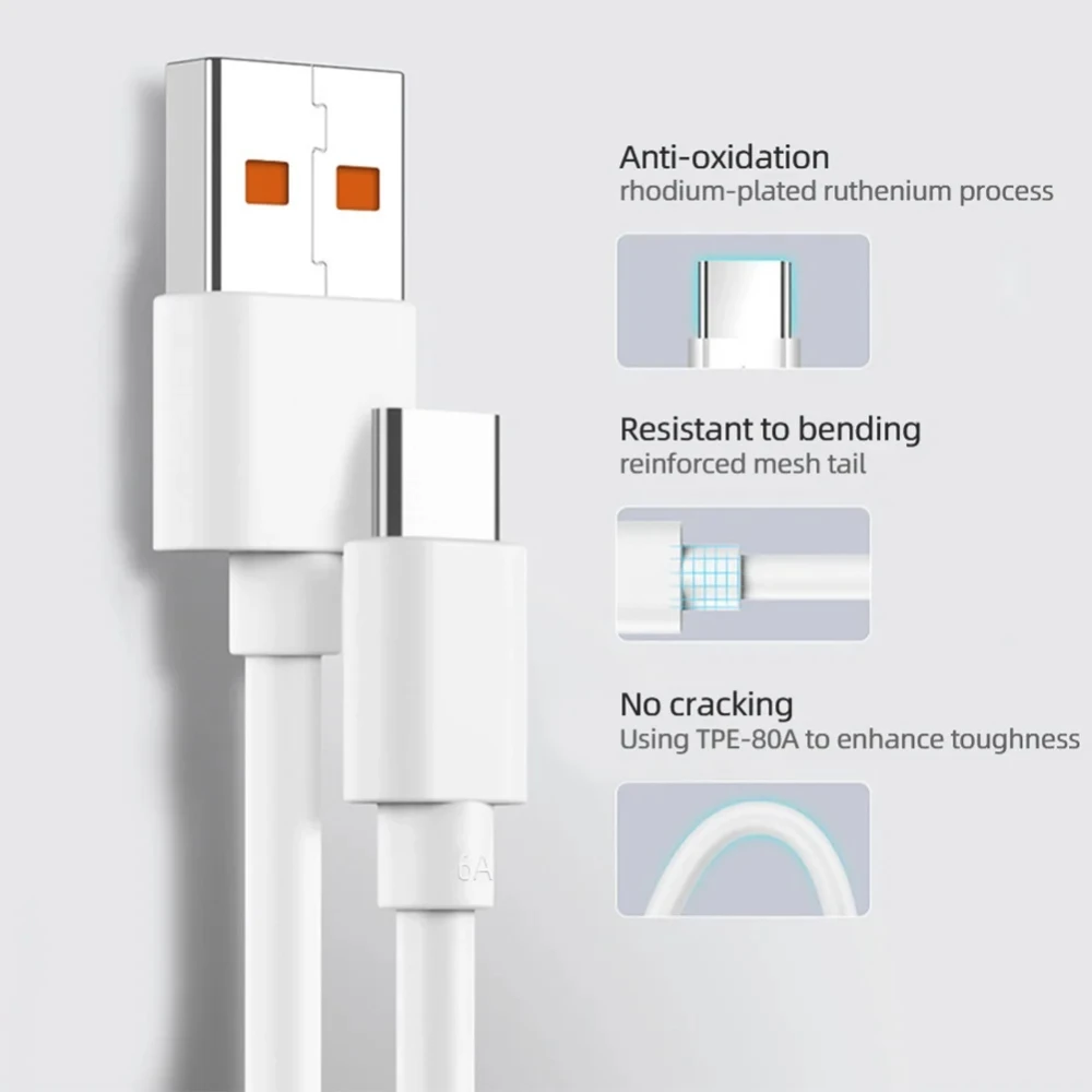 كبل Nnbili-usb نوع c 6a120w ، شحن فائق السرعة ، لهواتف honor, شاومي ، ريدمي ، أوبو ، iqoo ، أندرويد ، 2