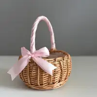 Hand-woven Wedding Flower Basket With Handle Wicker Sundries Basket Wedding Flower Girls Basket for Home Picnic Storage Basket 5