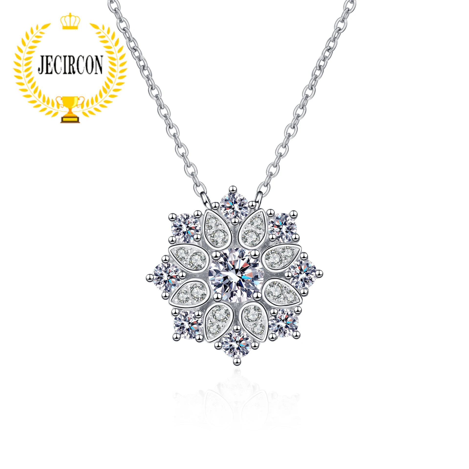 

JECIRCON 0.5ct D Color Moissanite Necklace for Women Beautiful Sunflower 4-claw Pendant 925 Sterling Silver Neck Chain Jewelry