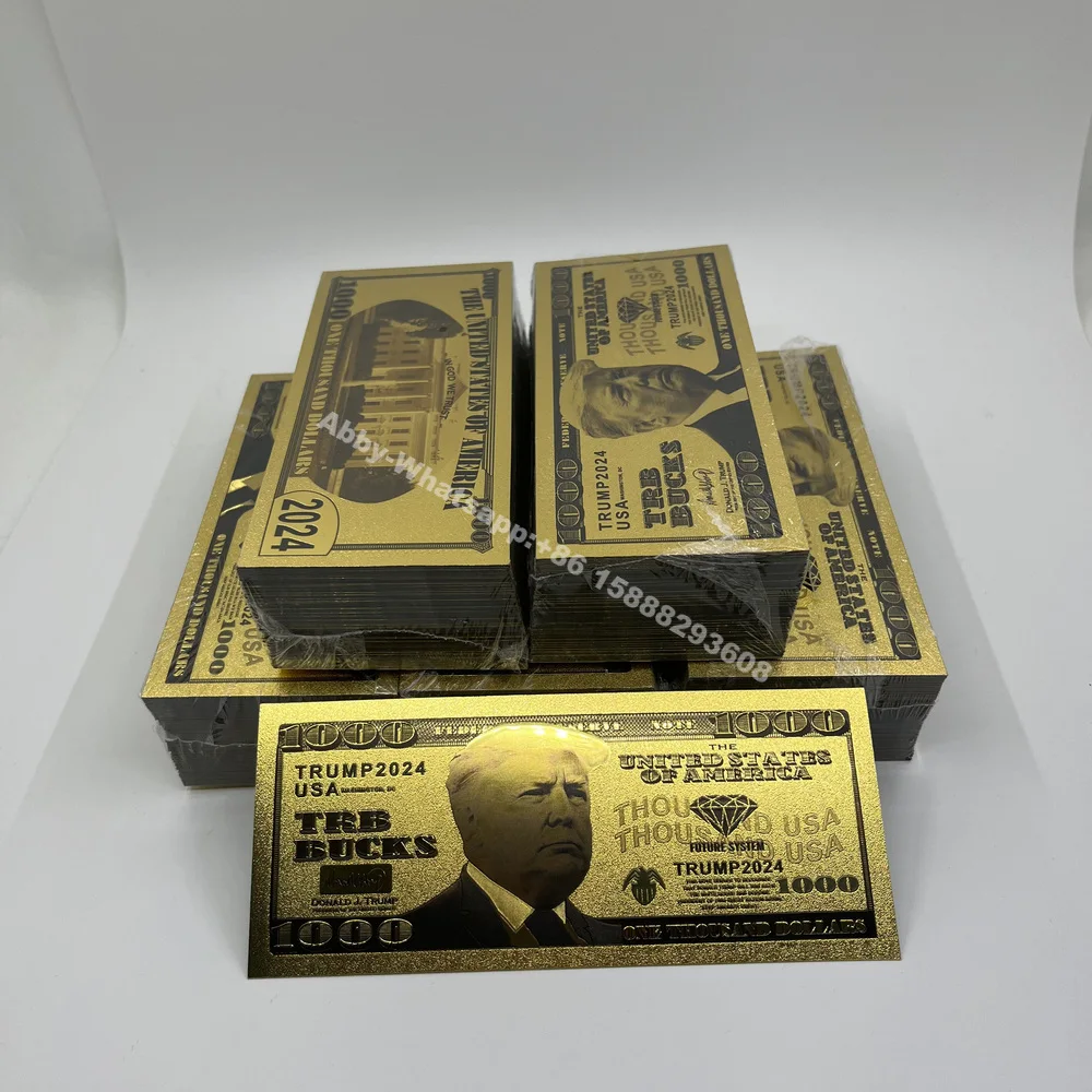 

Wholesale Donald Trump 2024 Fake Money USA Dollar Gold Banknotes Prop Money America Bank Notes Personalized Gift Dropshipping