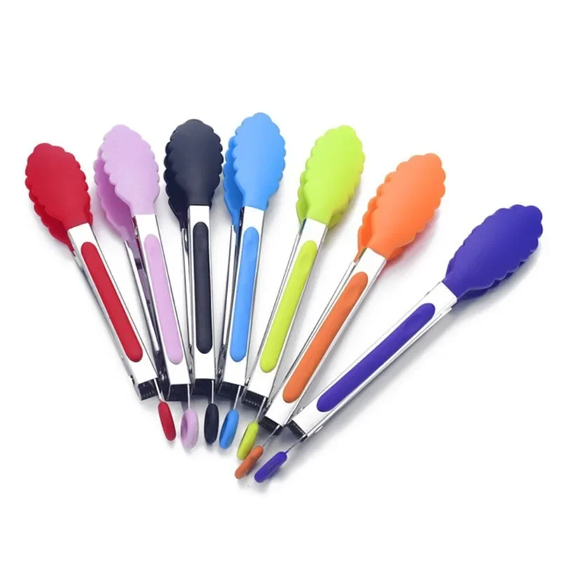 Silicone Food Tong Stainless Steel Kitchen Tongs Silicone Non-slip Cooking Clip Clamp BBQ Salad Tools Grill Accessories