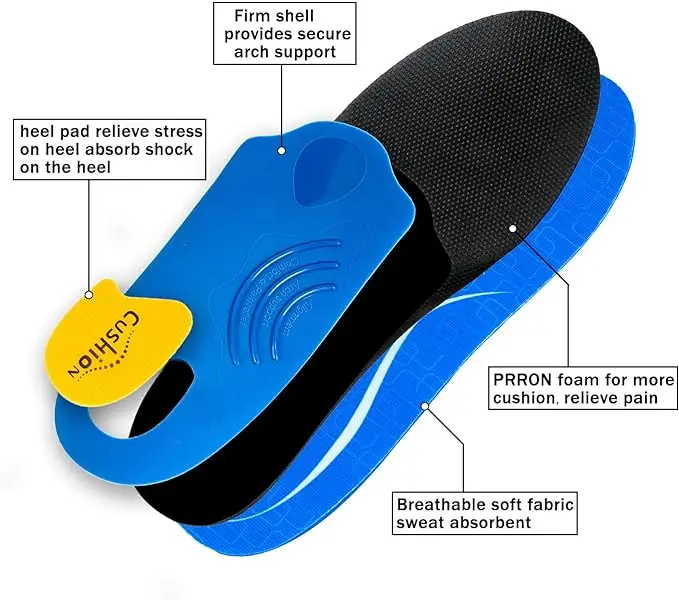 Soletta per arco plantare resistente, allevia l'affaticamento del piede, dolore al tallone, unisex, inserto di supporto per l'arco plantare che trasporta oltre 220 libbre (taglia: UK 5, lunghezza: 9._voghion.com