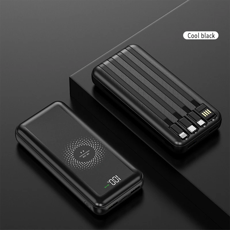 Wireless Power Bank 30000mAh Fast Charging Digital Display External Battery Built in Cables 4USB Charger for iPhone Xiaomi best power bank for mobile Power Bank