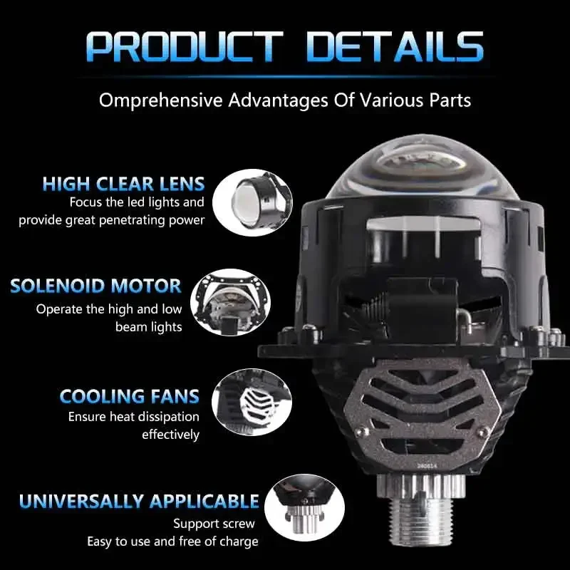 SANVI S07 자동차 3인치 바이 LED 프로젝터 렌즈 헤드라이트 12V 110W 6000K 엔젤 아이 마스크 헬라 3R G5 H4 H7 HB3 HB4 자동차 액세서리