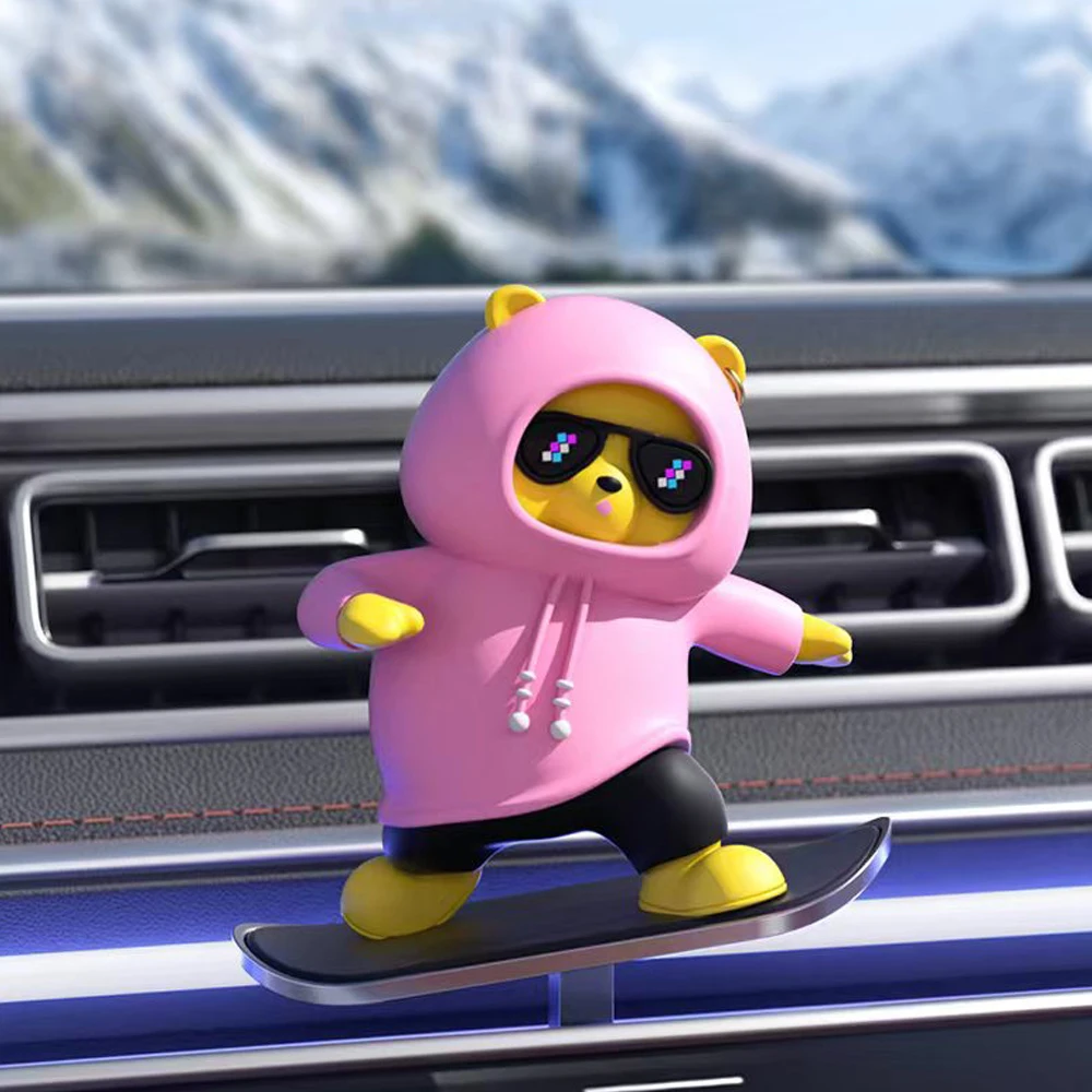 Car Center Console Mini Sliding Bear Decoration