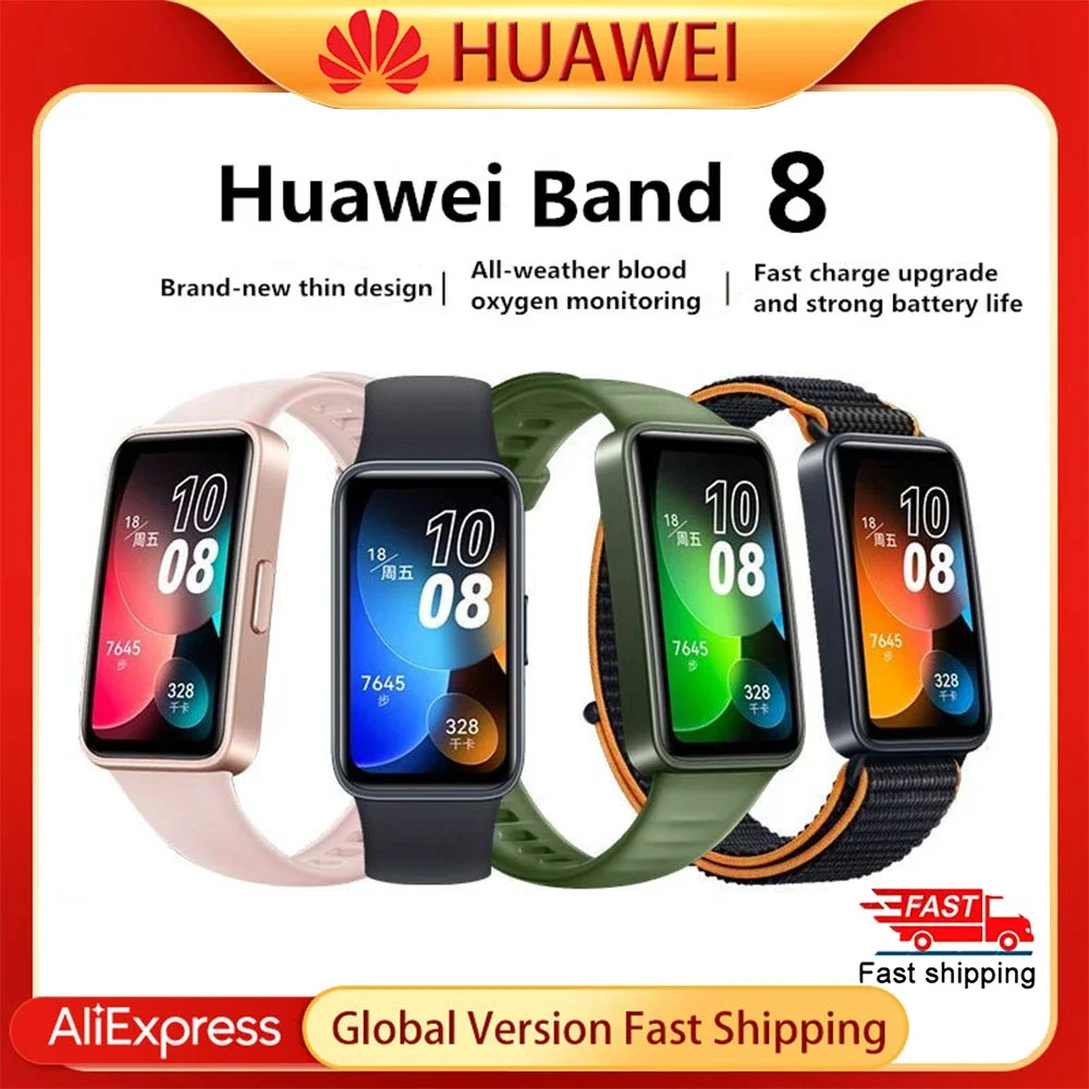 

Оригинальные Смарт-часы Huawei Band8, измерение пульса, уровня кислорода в крови, быстрая зарядка, большой радиус действия, водонепроницаемый смарт-браслет