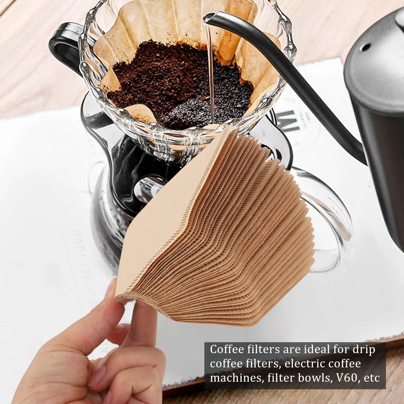 100Pcs Coffee Filters Disposable Cone Paper Coffee Filter Natural Unbleached Filter 4-6 Cup for Pour Over Coffee Makers