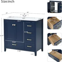 36 Inch Bathroom Vanity with Sink Top,Freestanding Cabinet with 2 Doors & 4 Drawers,Solid Wood Frame, Counter top with Left Sink 2