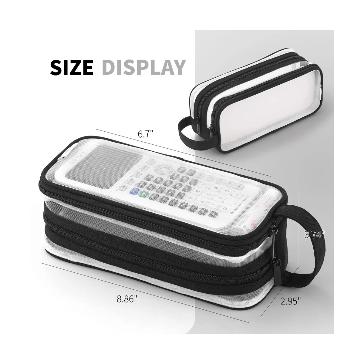 십대 학생용 메쉬 연필 케이스, 2 칸 펜 가방, 투명 핸드헬드 다기능 연필 파우치, 블랙