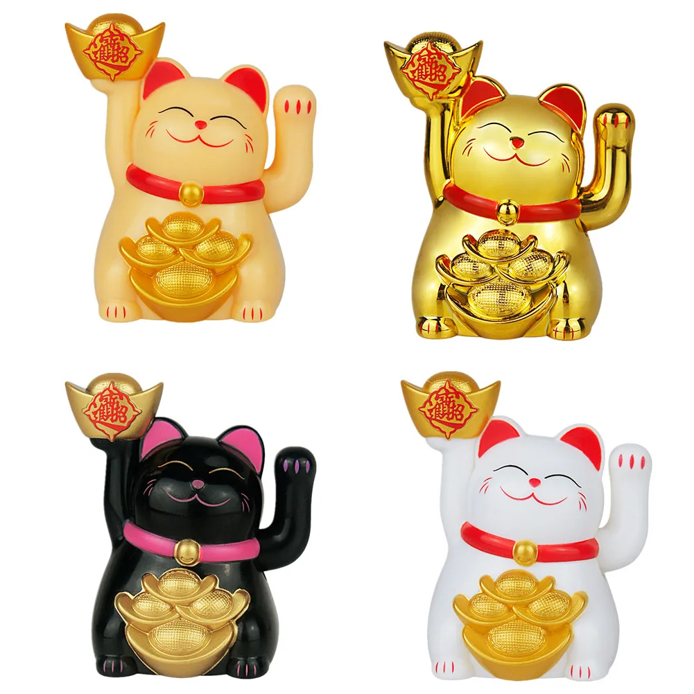 1Pc 2 Pollici Solar Power Maneki-Neko Automatic Waving Lucky Cat Car Beckoning Cat Fortune Cat Figurine Per Cassiere Ornament Shop