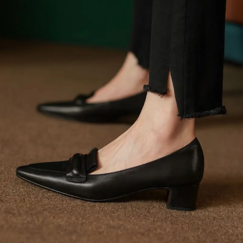 

Women's Shoes Dress Heels Women Sheepskin Shoes On Heel 4 CM French Style Retro Cozy Med heels Spring Autumn Office Lady Pumps