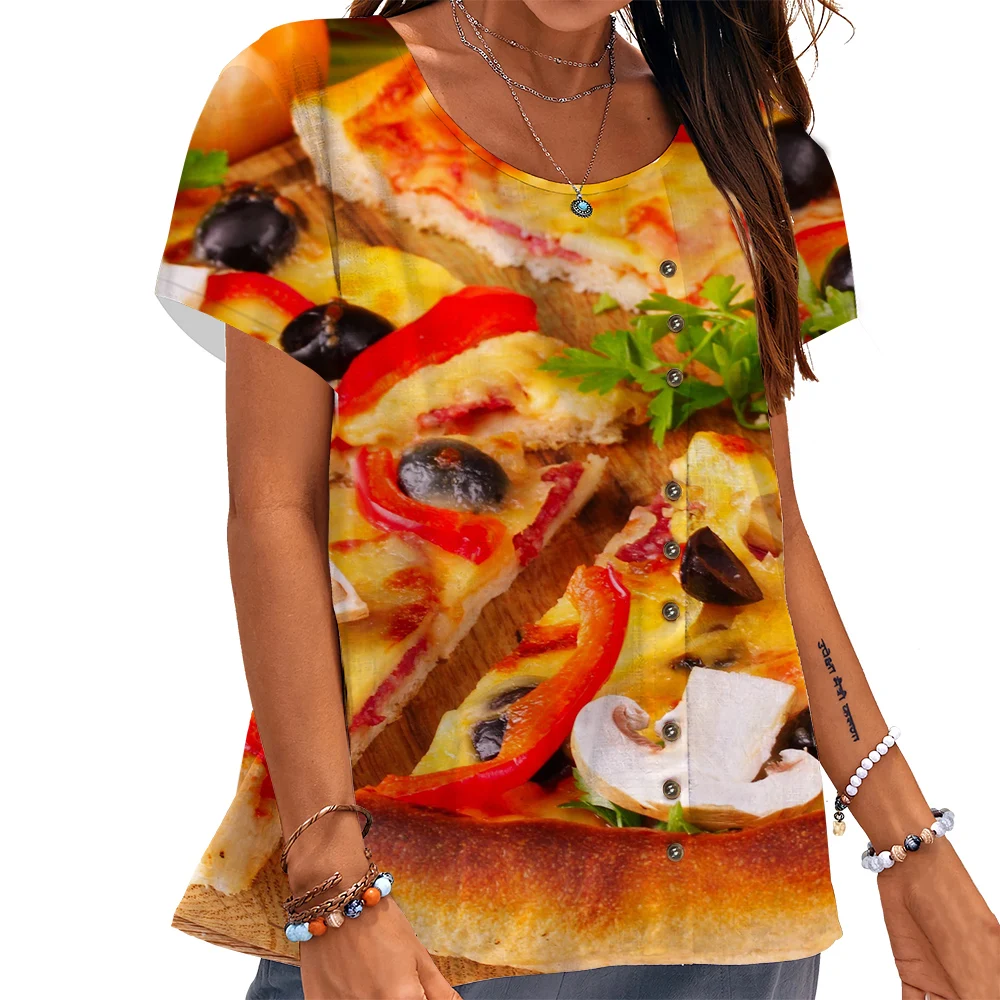 

Женская футболка CLOOCL с принтом острых чизей пиццы, футболки с 3D-принтом, украшение пуговиц, блузка с коротким рукавом, рубашки в эстетике Foodie