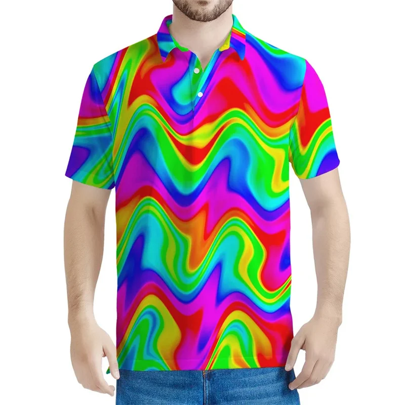 

Психоделическая 3D футболка-поло с принтом для мужчин, иллюзионная Триппи графическая футболка, топы с отворотом и коротким рукавом, Повседневная футболка большого размера