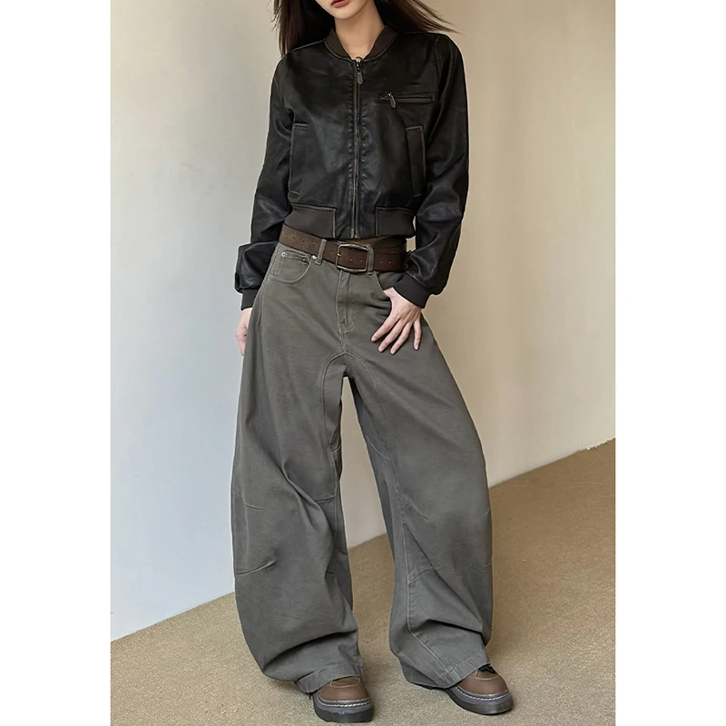 American Vintage 2000s Style High Waist Camel Jeans Pants Spring Fashion Women's Baggy Y2K Wide Leg Denim Trouser Female Clothes 3