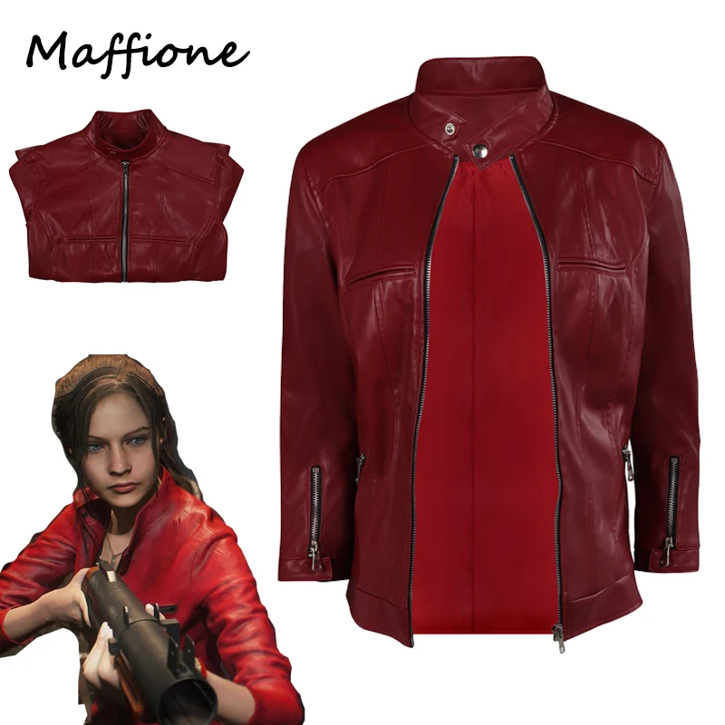 

Resident Death Island Claire Redfield Cosplay Coat Costume Women Outfits Red Jacket Zip Up Overcoat Girls Halloween Party Suits