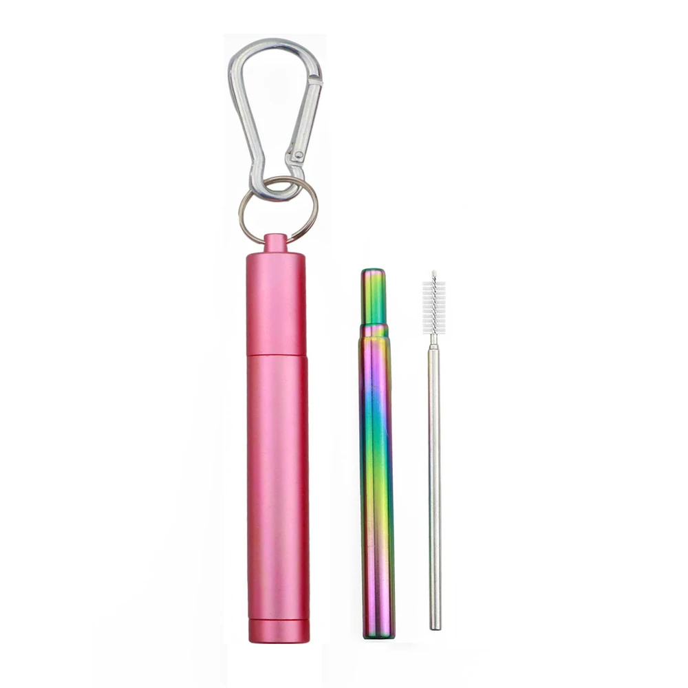 Eco-Friendly Reusable Telescopic Metal Straw Set with Cleaning Brush and Carry Case