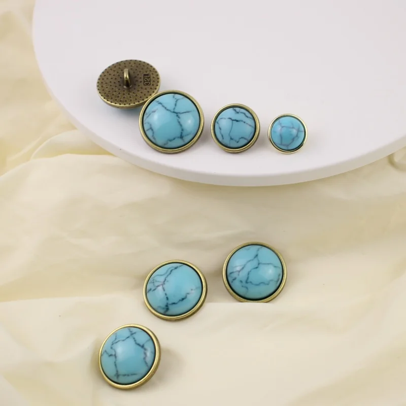 모조 터키석 금속 단추 레트로 셔츠 스웨터 오픈 가디건 코트 슈트 스커트 장식 단추 고정 장치 바느질 액세서리