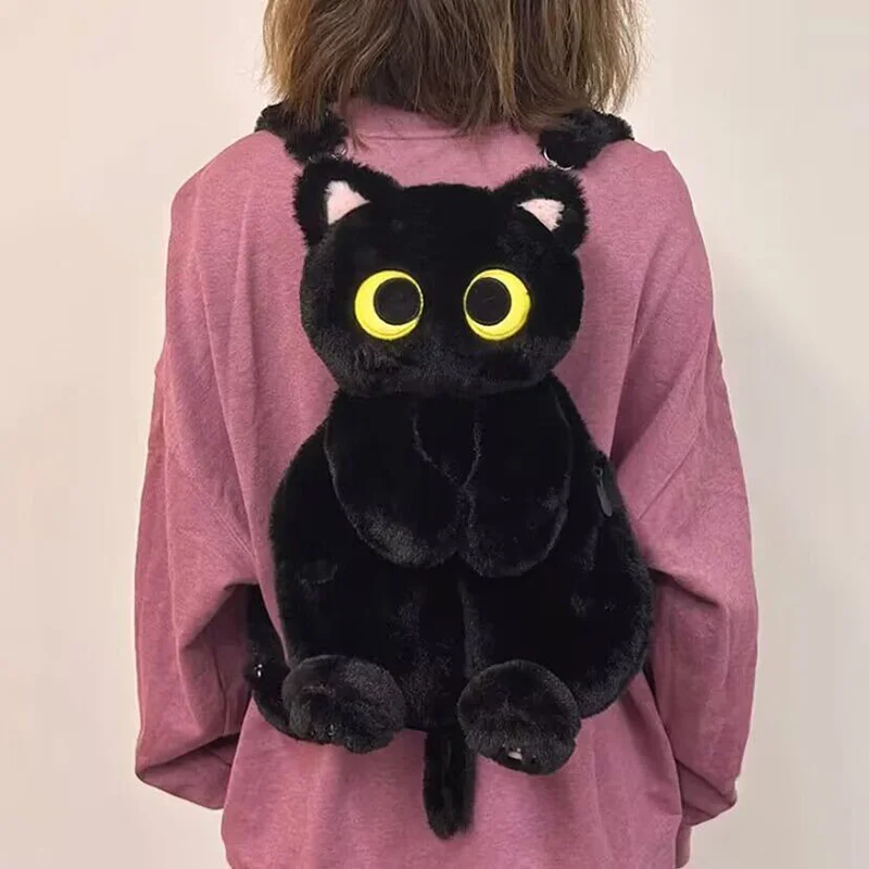Highland Cow Huggable Soft Long Cat Peluche Zaini Cute Cartoon Girls Boys Black Cat Fluffy School Bags Astuccio