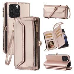 Deluxe Multi - Card Slot Wallet - Style Phone Case with Long and Short Straps, Protective Coin Pocket & Crossbody Strap, Anti - Drop Faux Leather Design - iPhone 12 Mini (Rose Gold)
