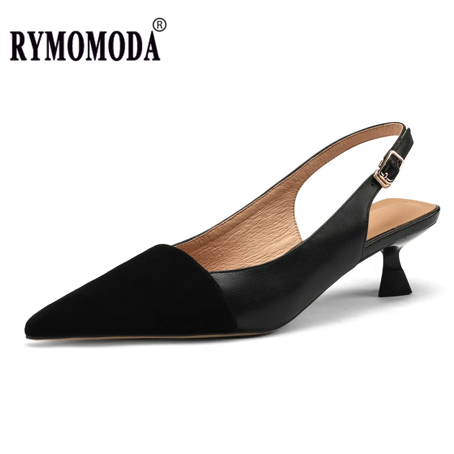 Black Sandals Women 2023 Summer Genuine Leather Slingback