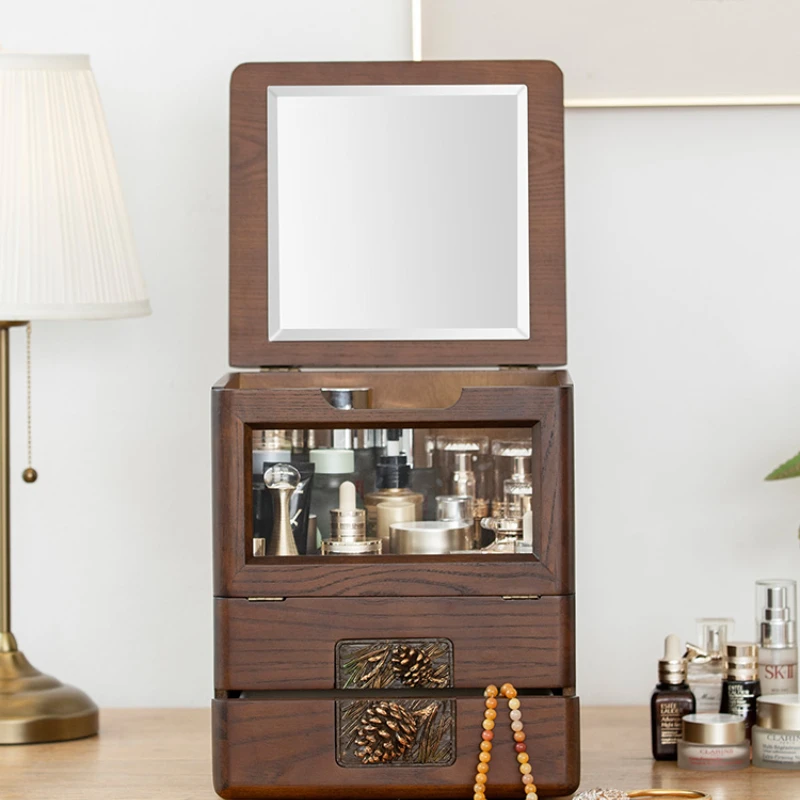 

Storage box desktop dustproof storage rack wooden cosmetics lipstick artifact dresser acrylic transparent jewelry box