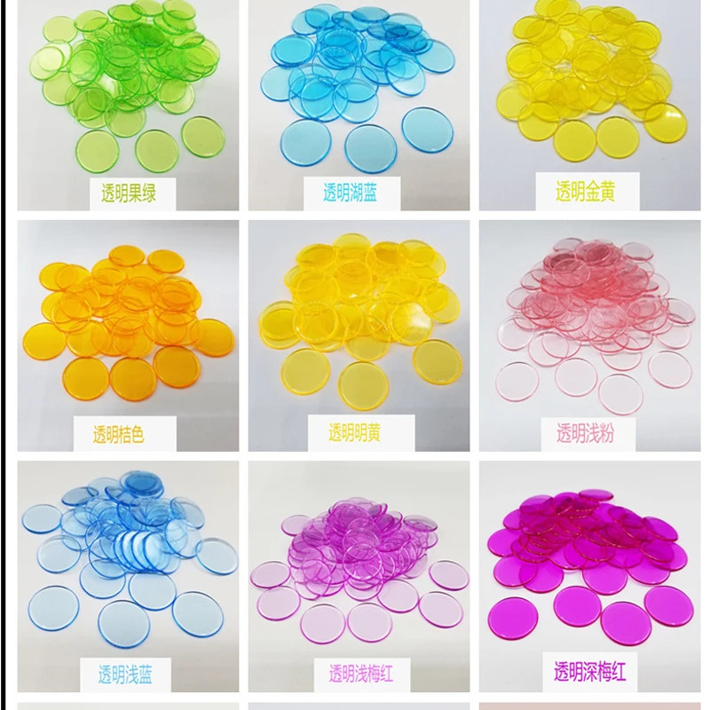 100pcs Colorful Transparent Bingo Markers, Bingo Chips Game Tokens In 8  Mixed Colors Of Orange, Yellow, Blue, Green, Red, Purple, Pink, Rose (each  With A Diameter Of 3/4 Inches)