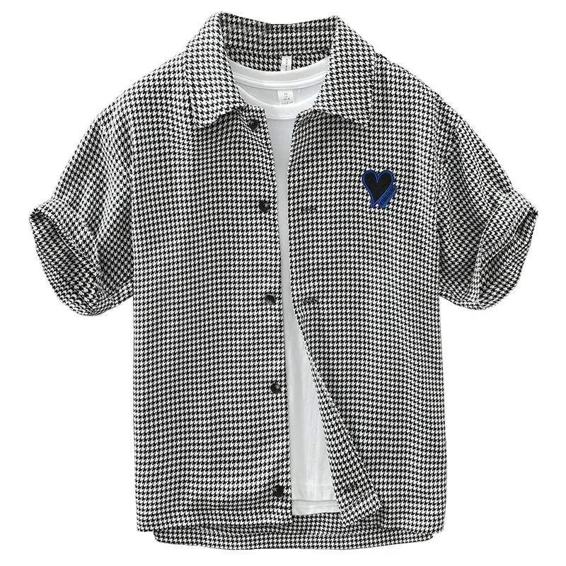 

Рубашка мужская Трикотажная с вышивкой, модная брендовая Повседневная Свободная в клетку, с коротким рукавом, в японском стиле, на лето