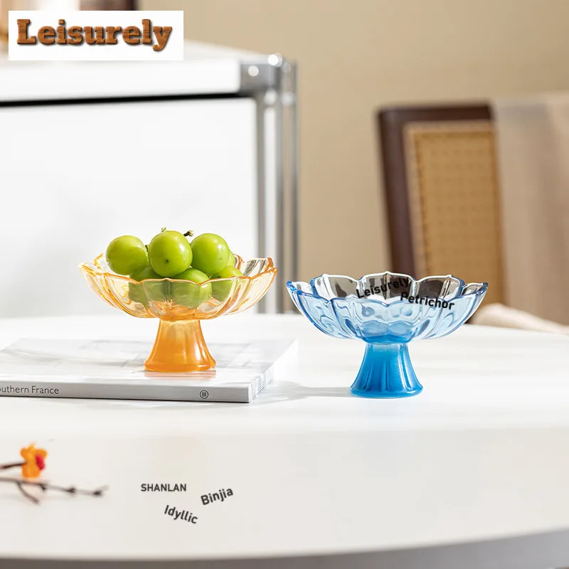 Lotus Azure Stone High Foot Fruit Dishes Zen Pastry Plate Candy Bar Trinket Dish Household Hospitality Dishes Drinkware Craft