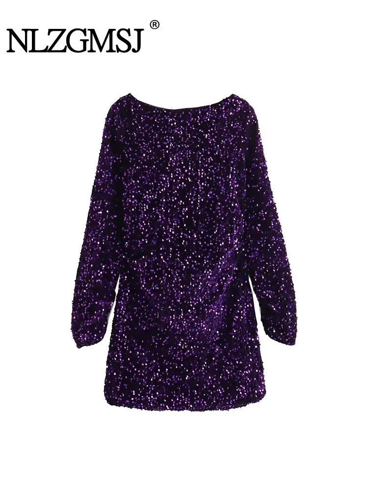 

Nlzgmsj TRAF Sexy Autumn Sequin Mini Dresses Ladies Vintage Elegant Loose Women Dress Femme Party Dress Woman Clothes Vestidos