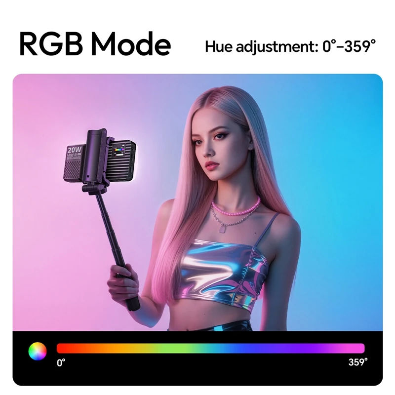 Ulanzi L207 K20RGB 20W Panel Light Full-Color Video Light 20 Built-in Lighting Effects for Food Photography Travel Vlogging Shot