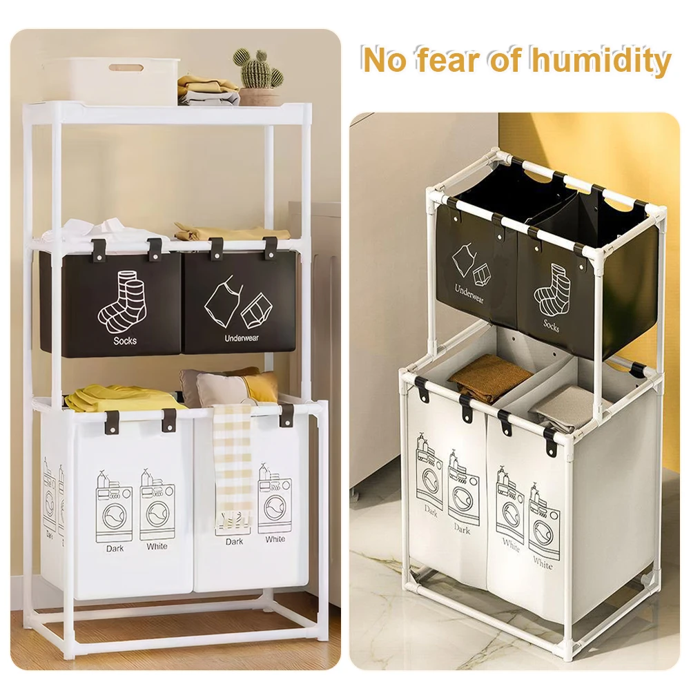 Laundry Sorter Basket Laundry Storage Hamper 2/3 Layer Dirty Clothes Hamper Waterproof Sorter Organizer for Home Dorm