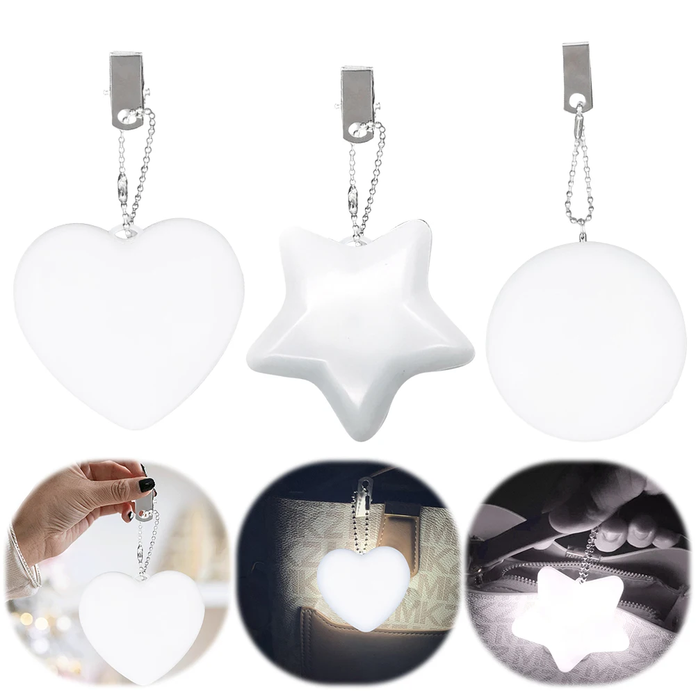 Set 3 Luci LED Per Borsa A Forma Di Cuore E Stella | Sensore Di Movimento E Ricarica USB | Portachiavi Luminoso Per Donna E Ragazza | Regalo Pratico Ed Elegante