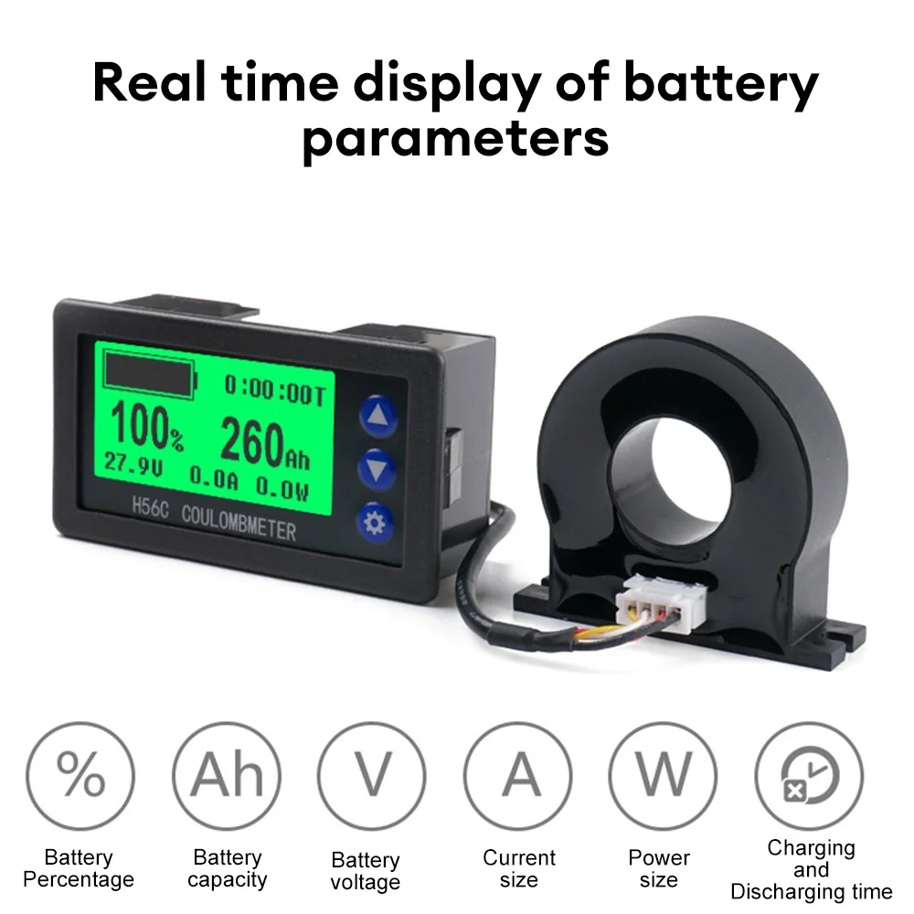 

K50 H56CH LCD Digital Hall Coulomb Meter Ammeter Voltmeter DC9-100V 50A 100A 200A 300A 400A Voltage Current Power Meter