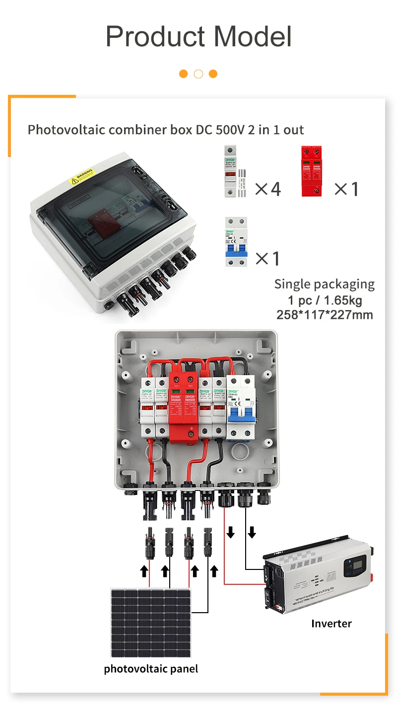 Solar-Photovoltaik-Anschlussdose 2-in-1 500V PV DC IP65 Wasserdichte Kombinationsbox mit Blitzschutz Sicherung MCB SPD – Detail 6
