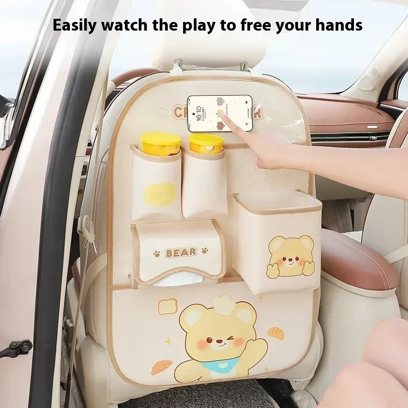 Lovely Car Seat Back Storage Suit Cute Animal Storage Compartments Car Accessories Interior Decoration Box Set Anti-kick Pads