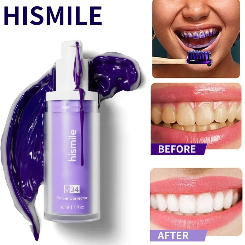 

HISMILE V34 зубная паста для отбеливания ремонт зубов отбеливание зубов Уход за зубами фиолетовый корректор зубная паста уменьшение пожелтения