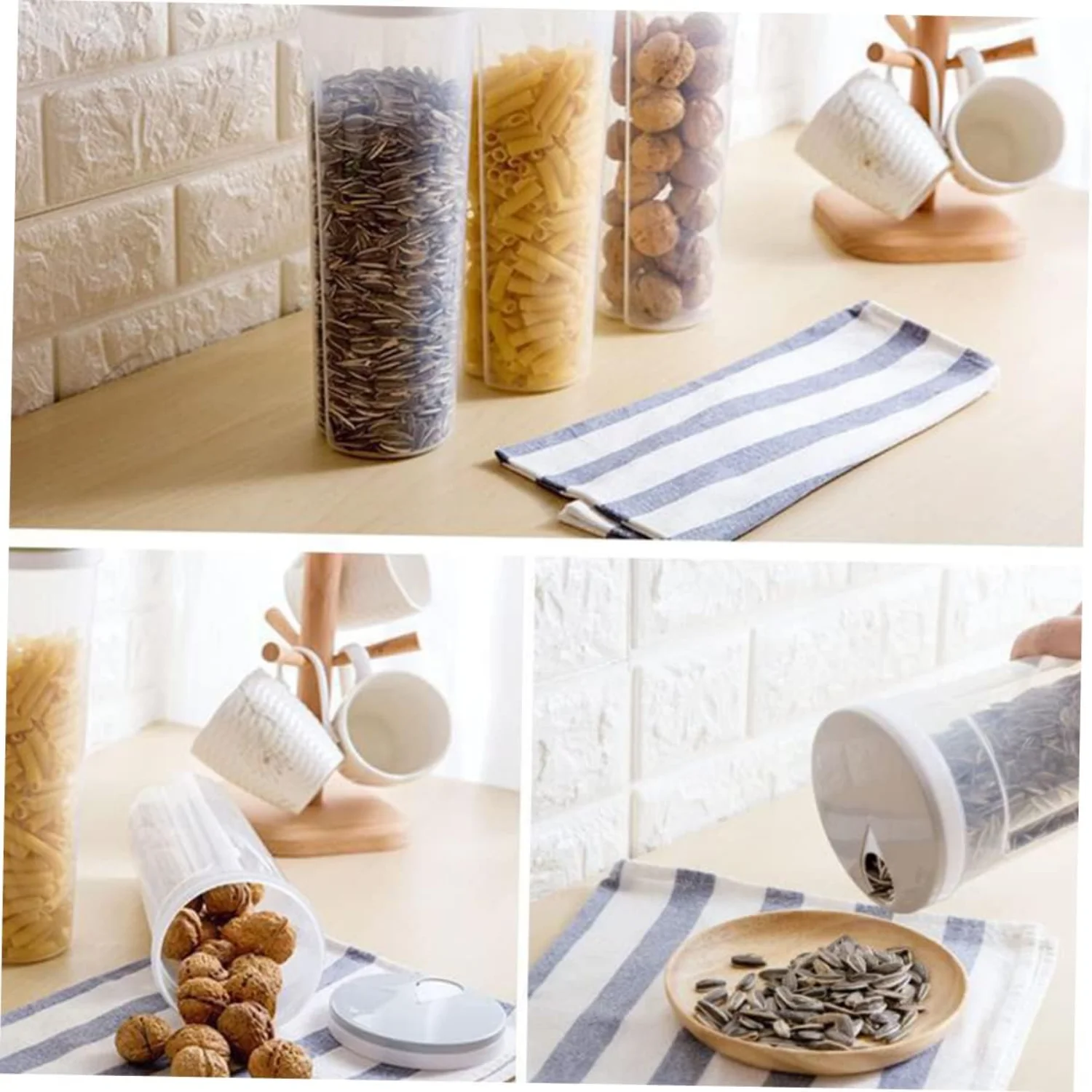 3pcs Dry Food Glass Airtight Containers Container with Lid Kitchen Container Grain Pot Pasta Jar Pasta Noodles Transparent Sea