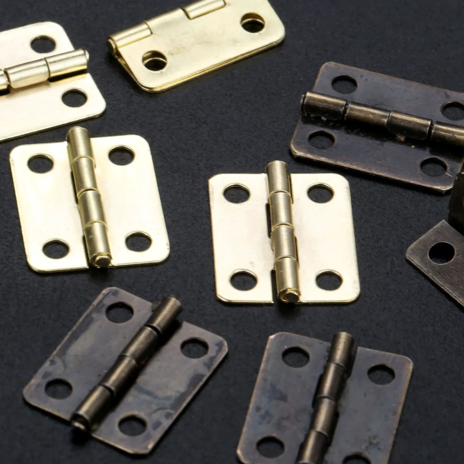 Hinges + 240 Screws Iron Golden/Antique Bronze 4 Holes Durable Furniture Hardware 16*13mm Mini Rounded Hinge Decor 60pcs/box furniture hinge,wooden box hinge,cabinet door hinges,cabinet hinges,brass hinges,bronze butterfly hinges
