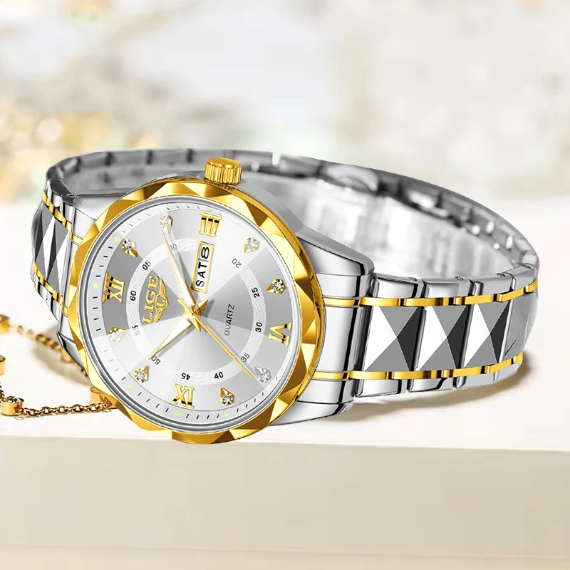 LIGE Women Watch Top Brand Luxury Round Stainless Steel Waterproof Watch For Women Fashion Simple Quartz Wristwatch Ladies Gift