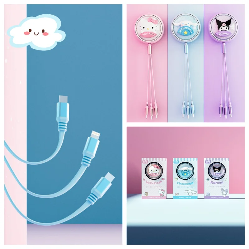 

Sanrios Kuromi Cinnamoroll Hellokittys Anime Cute Cartoon Three-in-one Multi-function Fast Charging Data Cable Is Easy To Carry