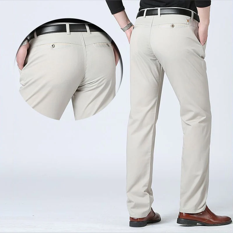 Sommerliche Dünne Herren-Freizeithose, Herbstliche Dicke 100% Baumwoll-Anzughose, Klassische Business-Mode Stretch-Hose, Markenkleidung für Männer GOZBKF
