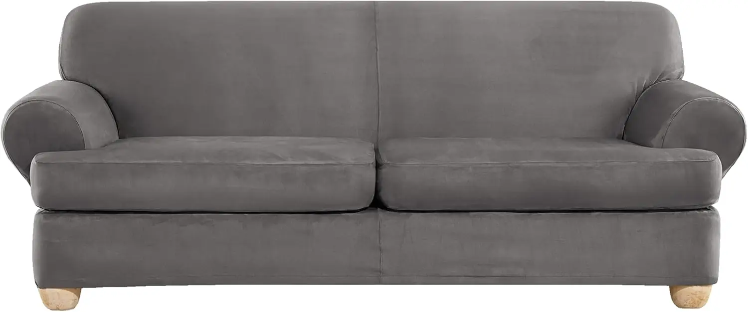 

SureFit Ultimate Heavyweight Stretch Suede Individual 2 Piece T-Cushion Sofa Slipcover - Slate Gray