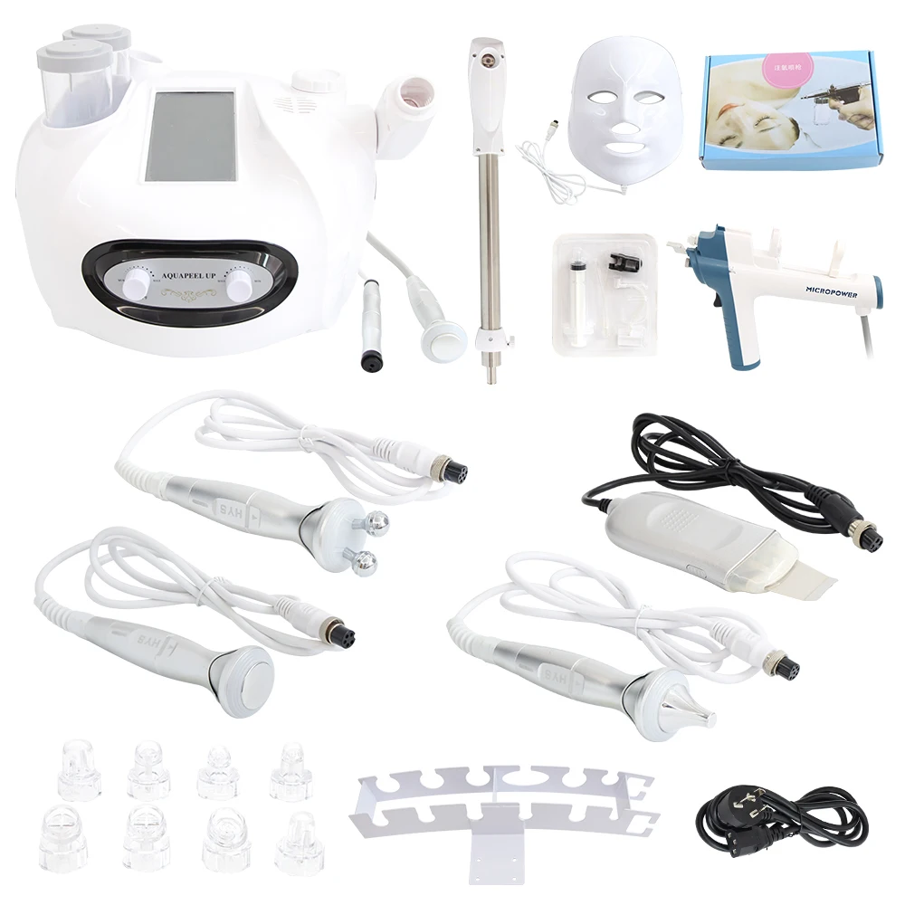 10 in 1 Hydrogen Oxygen Small Bubble Machine Facial Steamer Lumi Spa H2O2 Hydro Dermabrasion Beauty Face Massage Devices