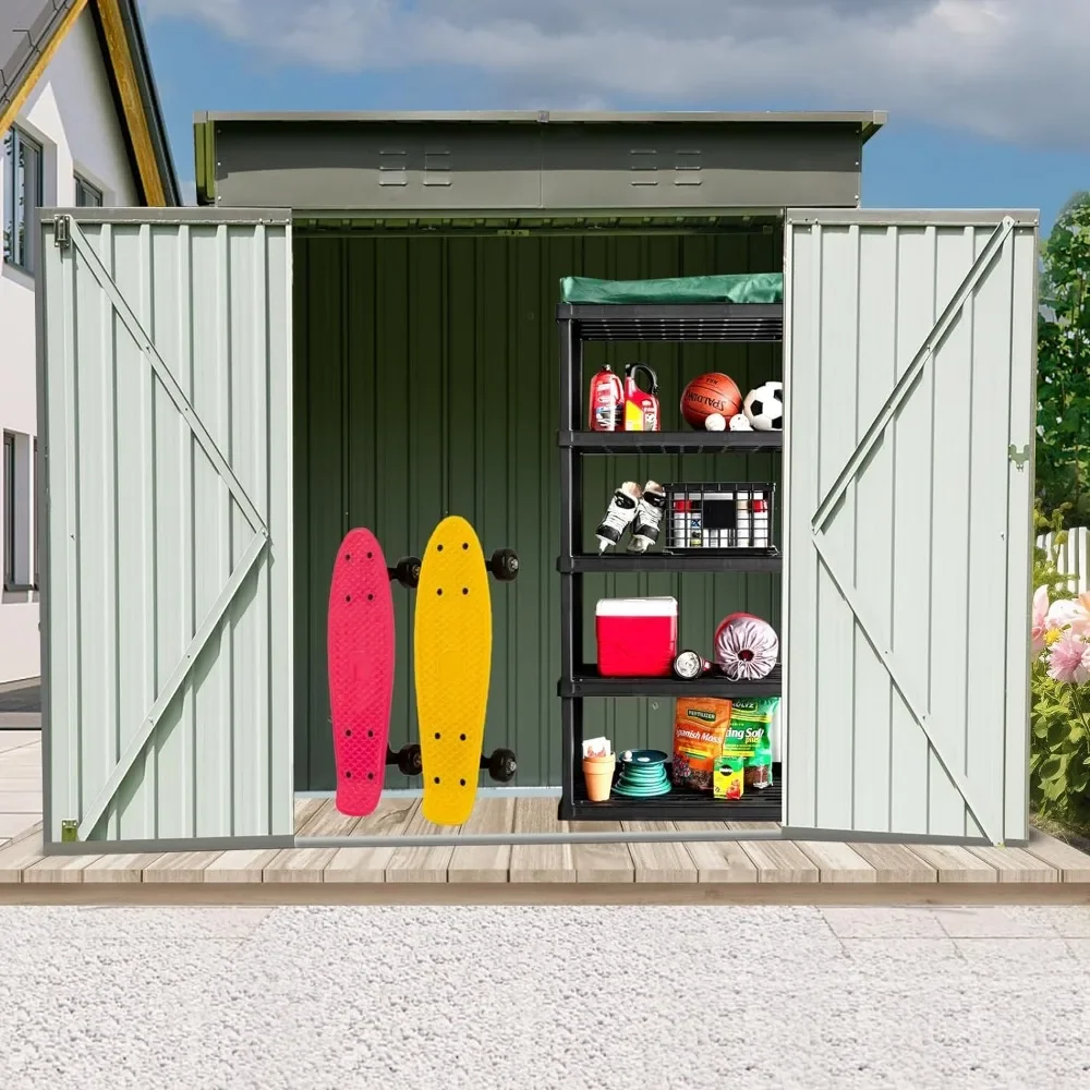 

6x4 Outdoor Storage Metal Shed with Double Lock Door, Outdoor Waterproof Galvanized Steel Storage Room for Garden Backyard, Grey