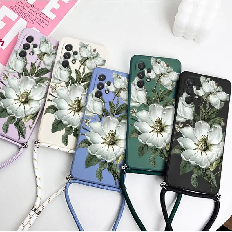 Wild Flowers Crossbody Lanyard Silicone Phone Case Cover