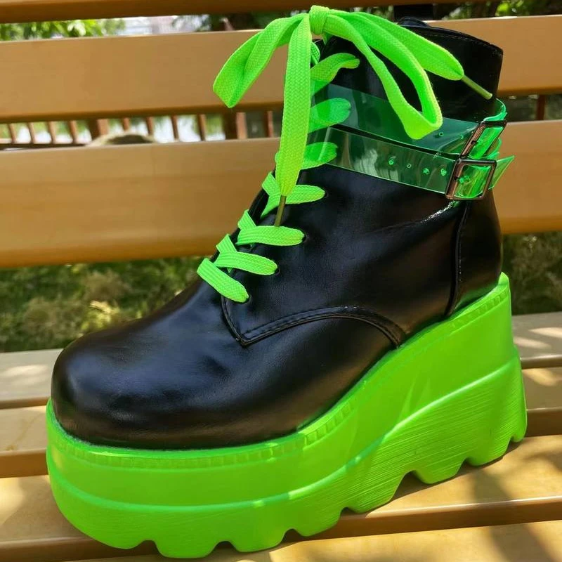 Ankle Boots Lime Green Platform Shoes Women's Ankle Boots Natural